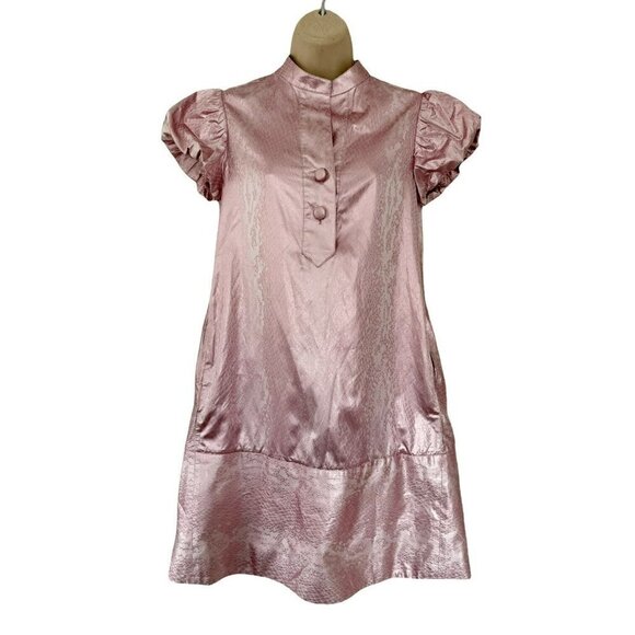 Diane Von Furstenberg Pink White Shiny Snake Print Button Front Mini Dress Sz 2 - Picture 2 of 6